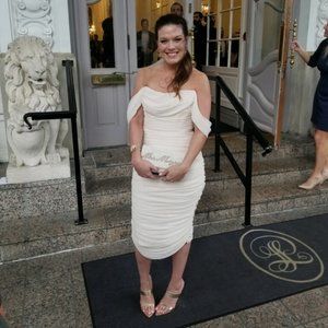 House of CB Off Shoulder Ruched Dress, Ivory